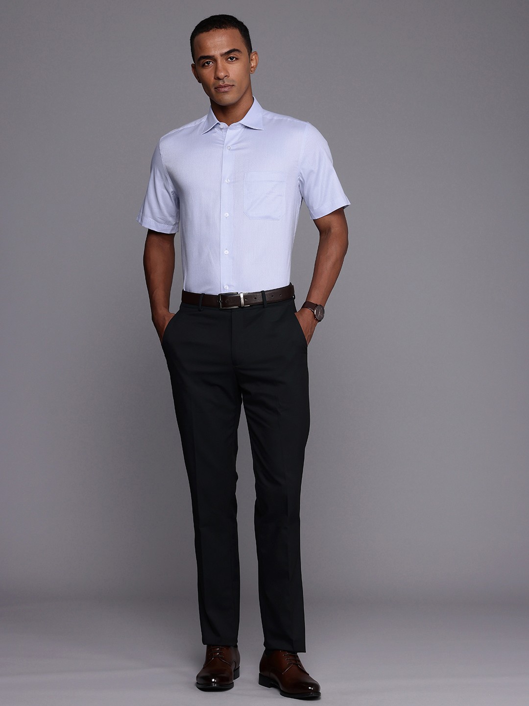 

Louis Philippe Pure Cotton Self Design Classic Fit Opaque Formal Shirt, Blue