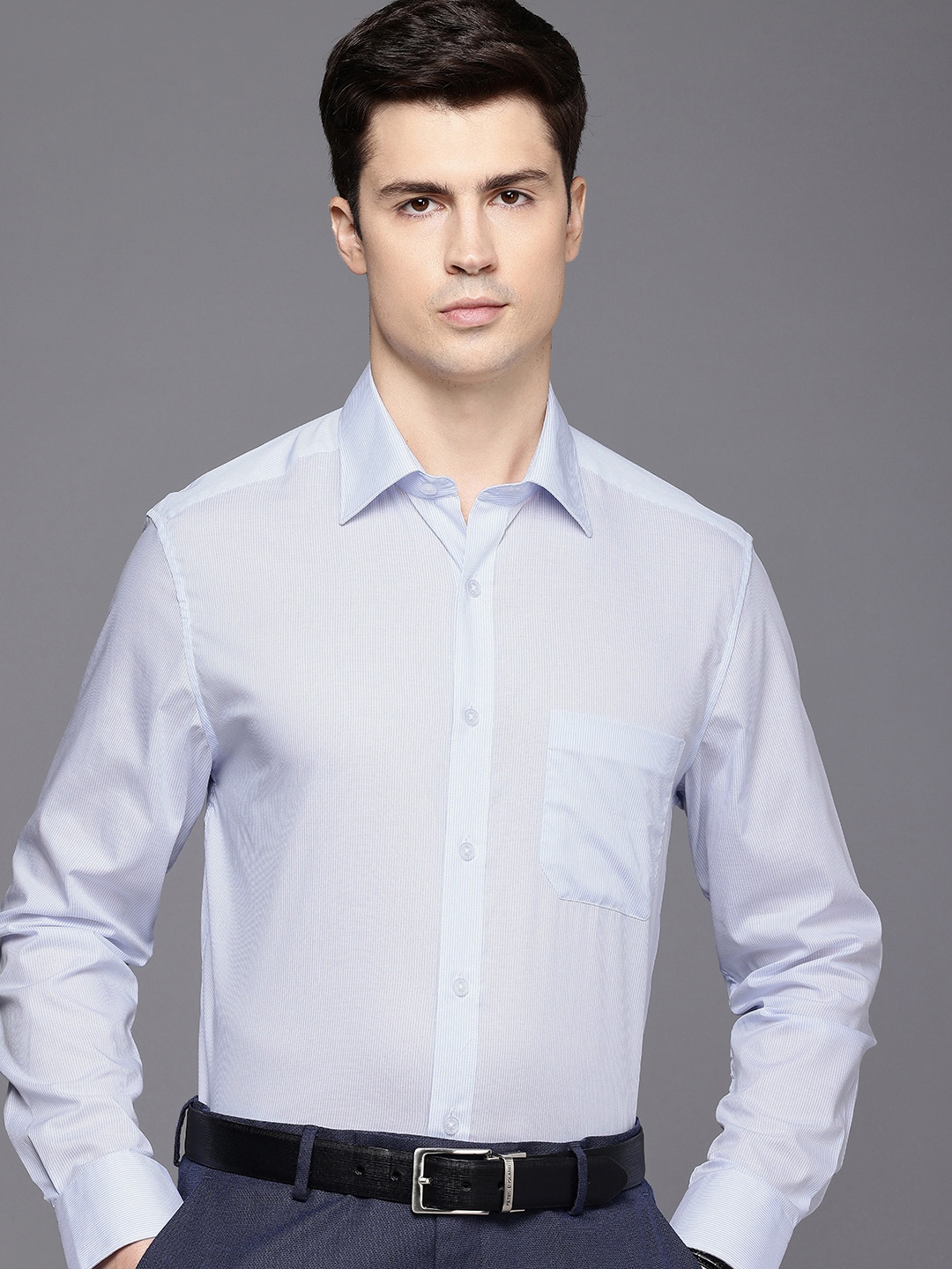 

Louis Philippe Men Classic Slim Fit Pure Cotton Formal Shirt, Blue