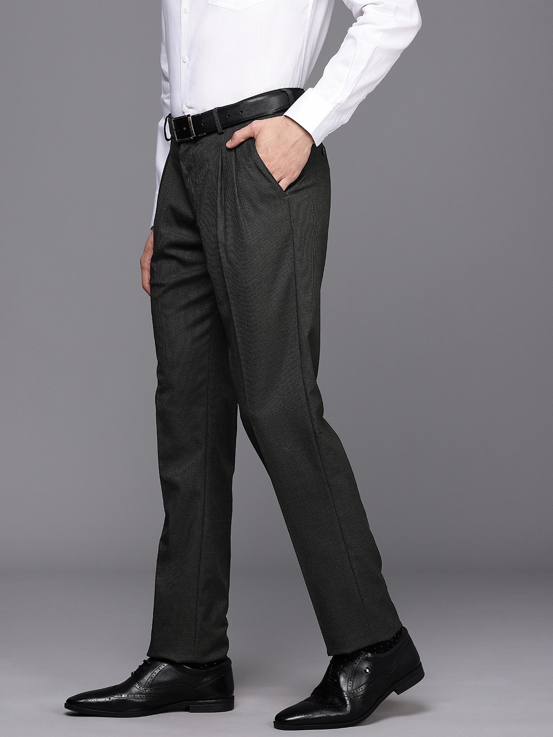 

Louis Philippe Men Checked Formal Trousers, Grey
