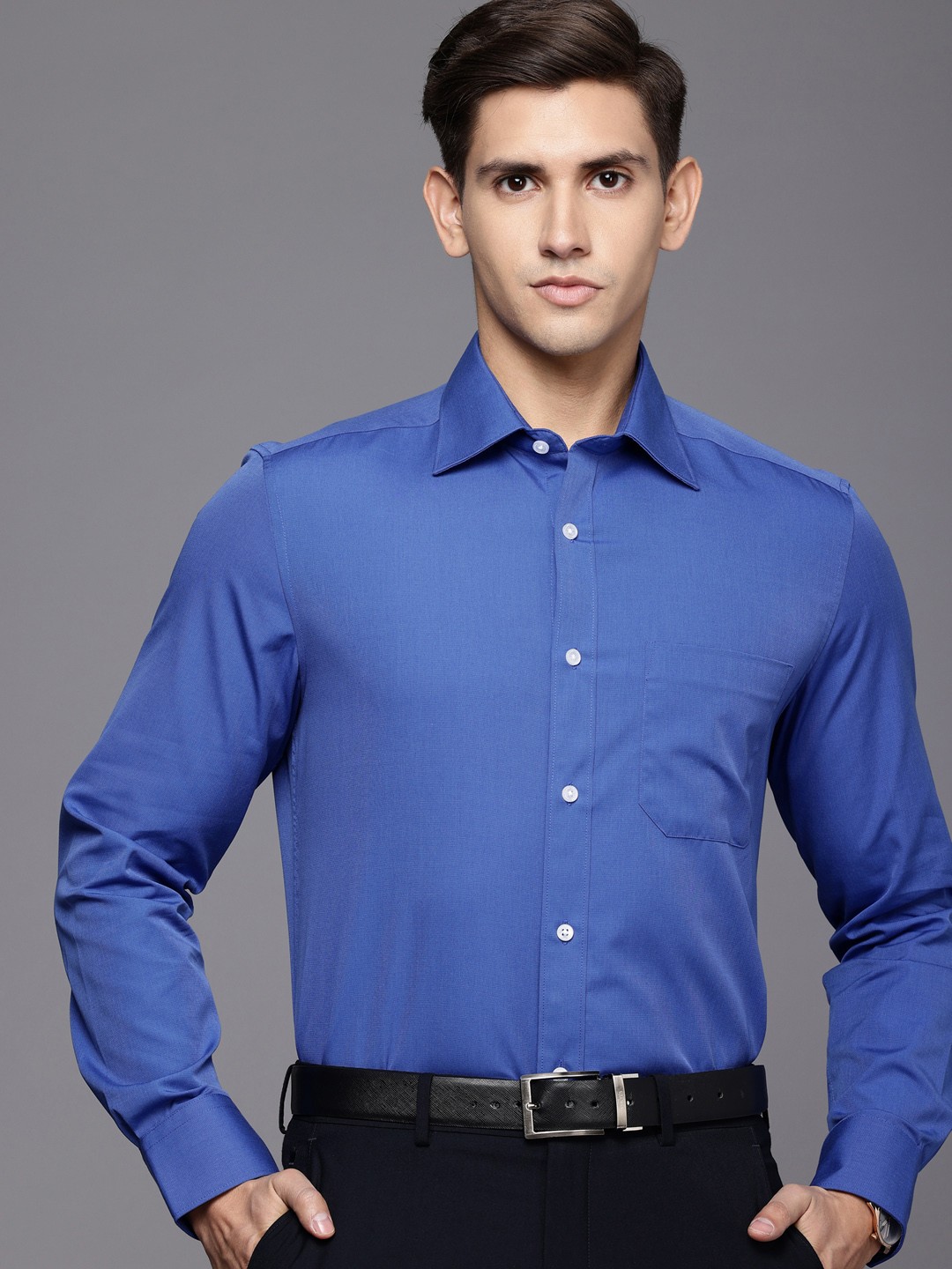 

Louis Philippe Pure Cotton Classic Fit Opaque Formal Shirt, Blue