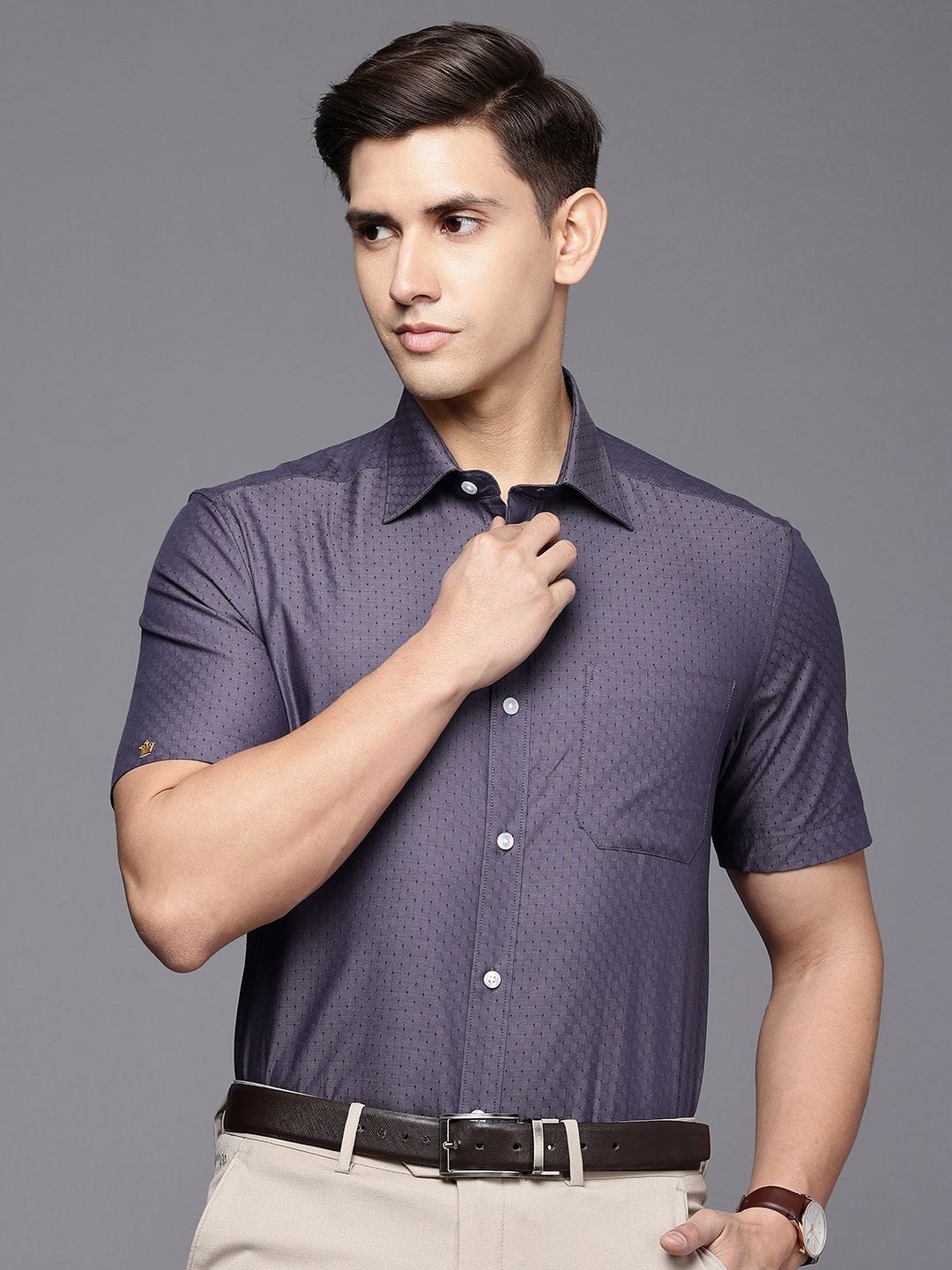 

Louis Philippe Men Classic Pure Cotton Formal Shirt, Purple