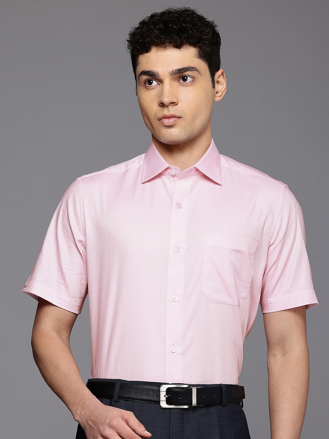 

Louis Philippe Pure Cotton Self Design Classic Fit Textured Formal Shirt, Pink