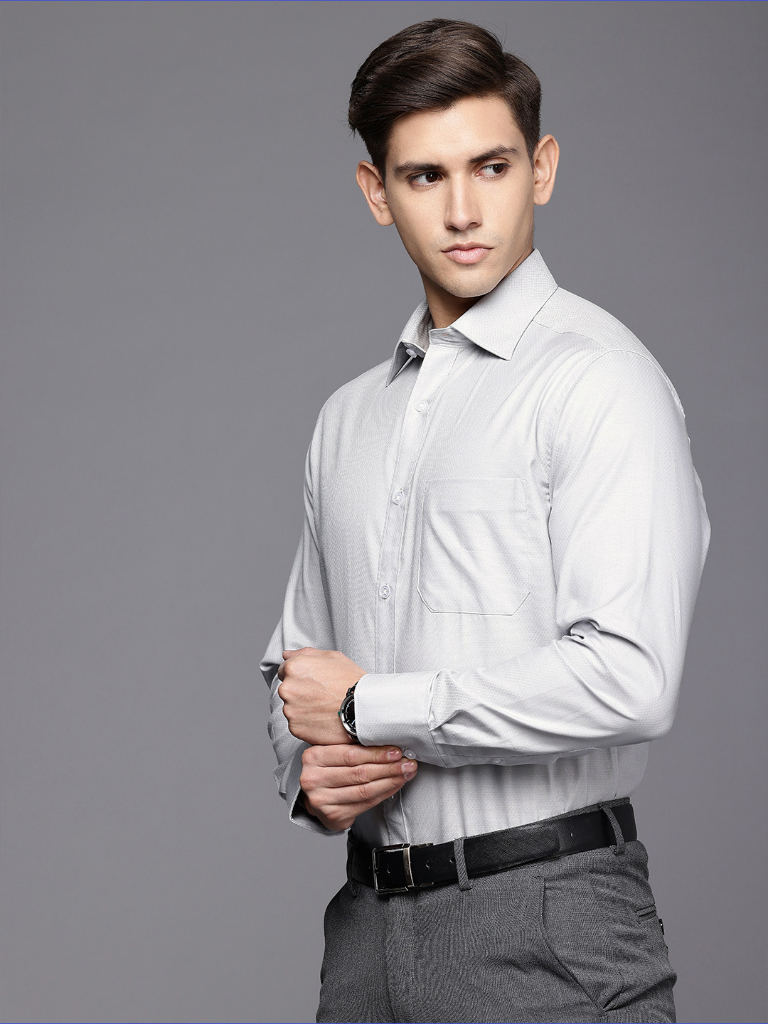 

Louis Philippe Men Classic Slim Fit Pure Cotton Formal Shirt, Grey