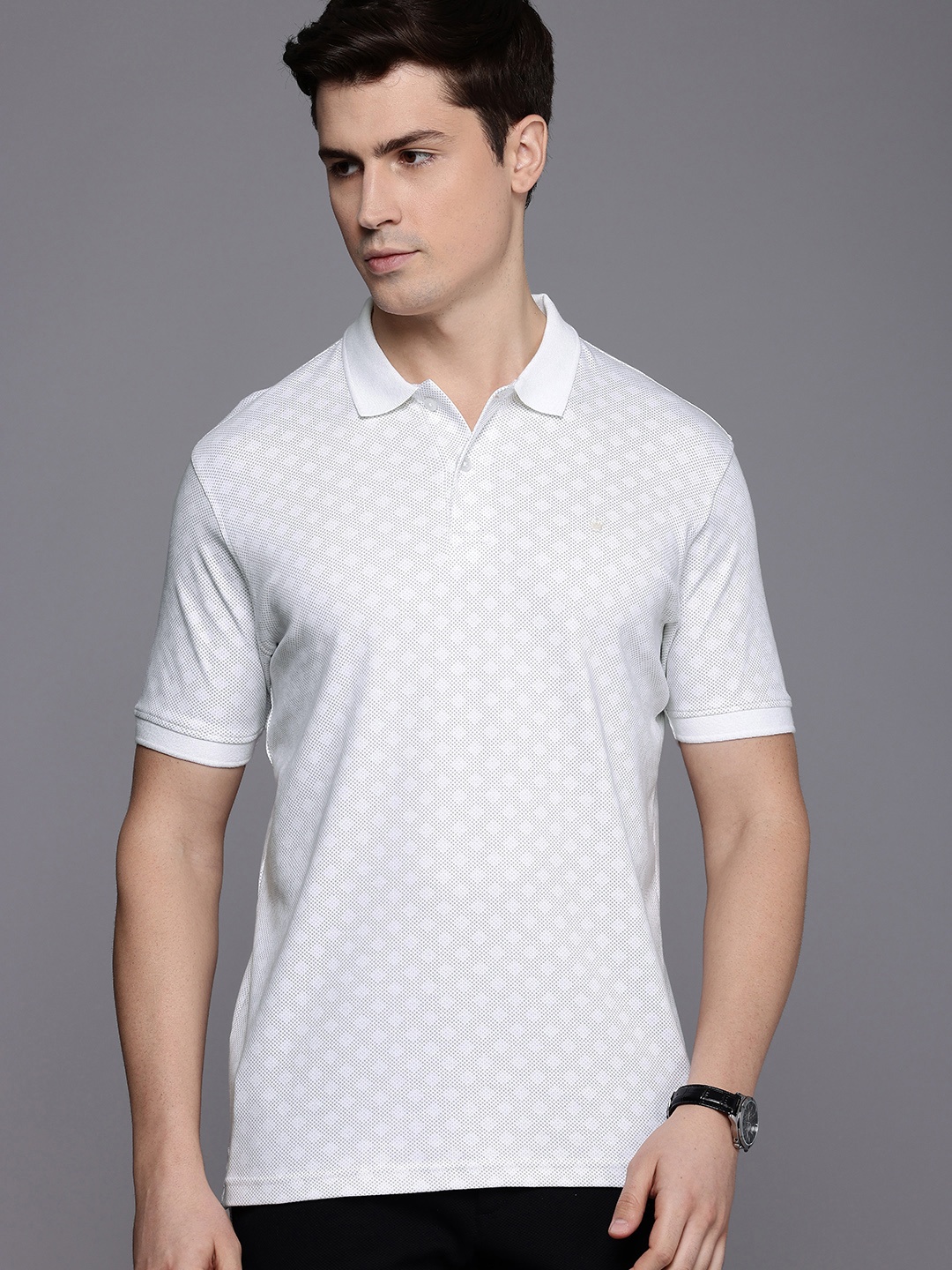 

Louis Philippe Printed Polo Collar Pure Cotton T-shirt, White