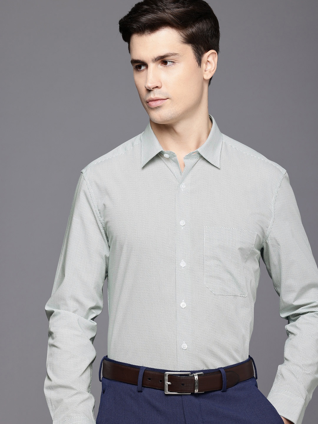 

Louis Philippe Pure Cotton Slim Fit Geometric Printed Formal Shirt, Off white