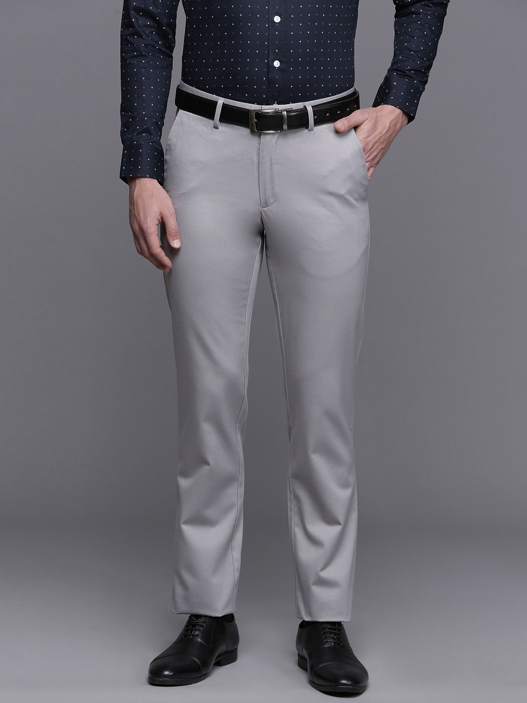 

Louis Philippe Men Slim Fit Pure Cotton Formal Trousers, Grey