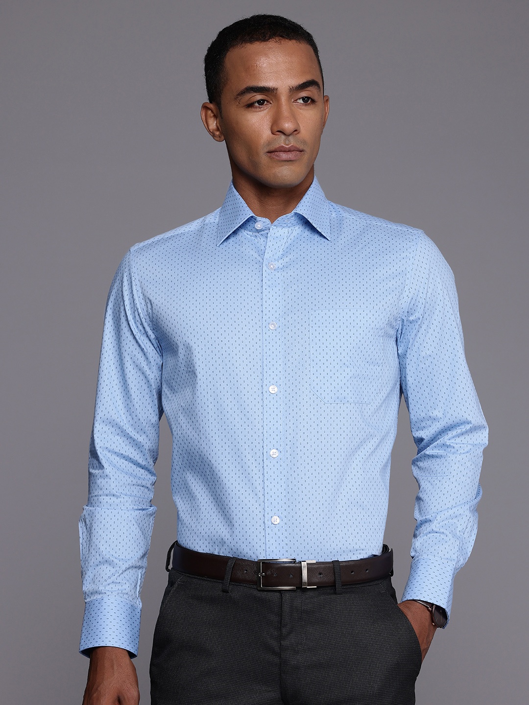 

Louis Philippe Classic Fit Printed Pure Cotton Casual Shirt, Blue