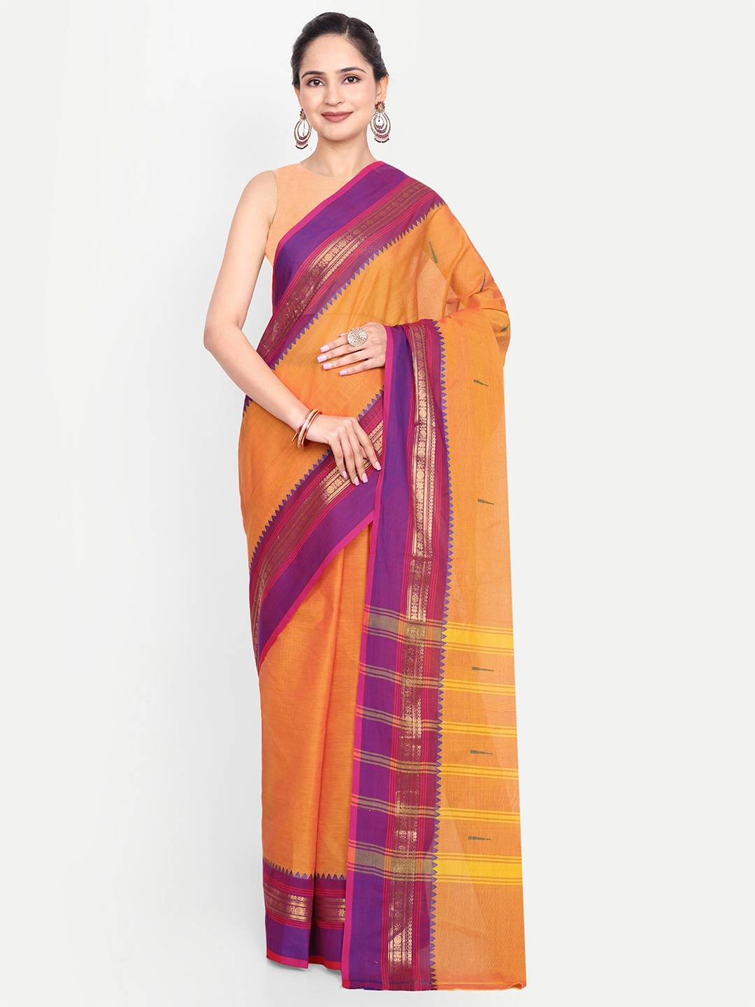

SENSAN Ethnic Motifs Woven Design Pure Cotton Chettinad Saree, Yellow