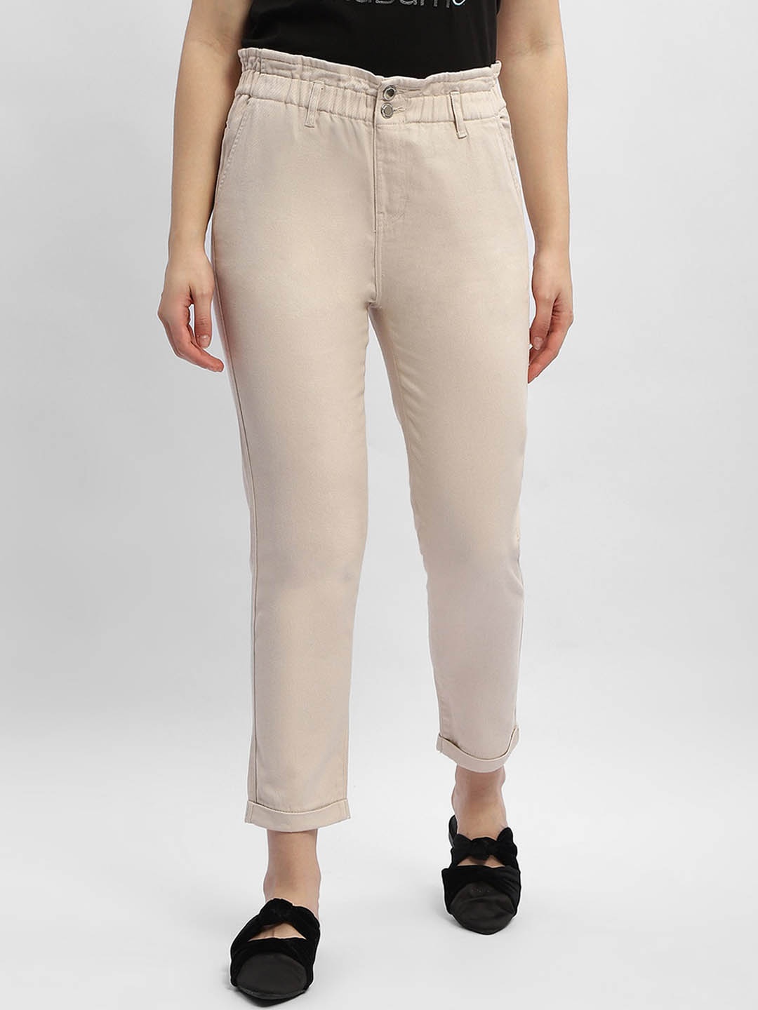 

Madame Women Mid-Rise Cotton Cropped Trouser, White