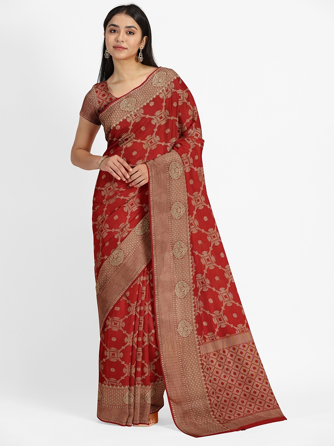 

Muskan Fashion Floral Woven Design Zari Pure Georgette Banarasi Saree, Red