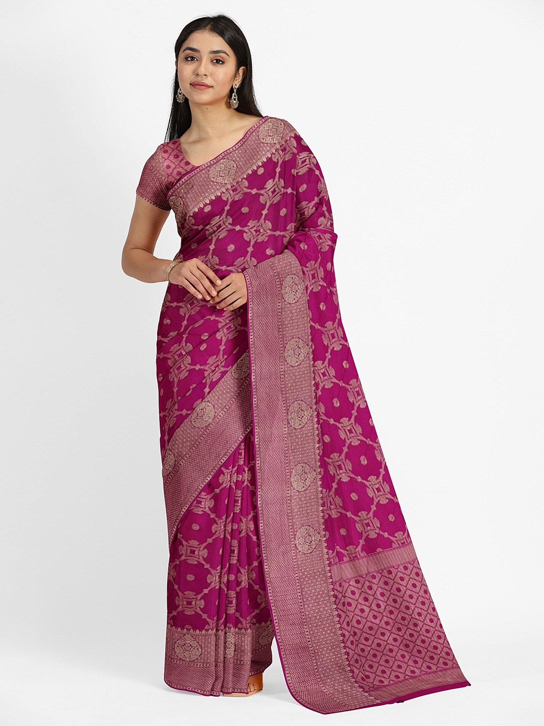 

Muskan Fashion Ethnic Motifs Zari Pure Georgette Banarasi Saree, Pink