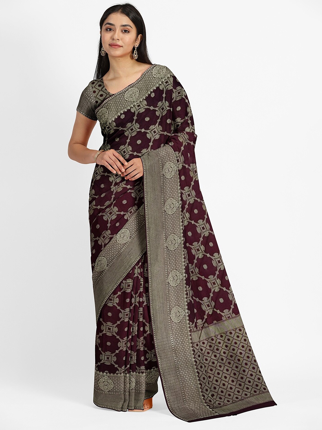 

Muskan Fashion Ethnic Motifs Woven Designed Zari Pure Georgette Banarasi Saree, Burgundy