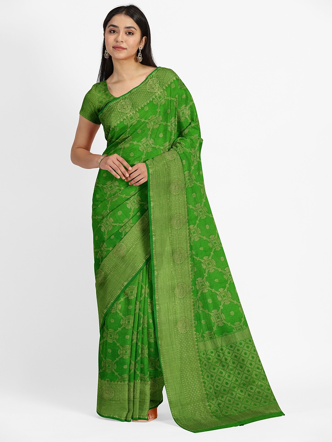 

Muskan Fashion Ethnic Motifs Zari Pure Georgette Banarasi Saree, Lime green