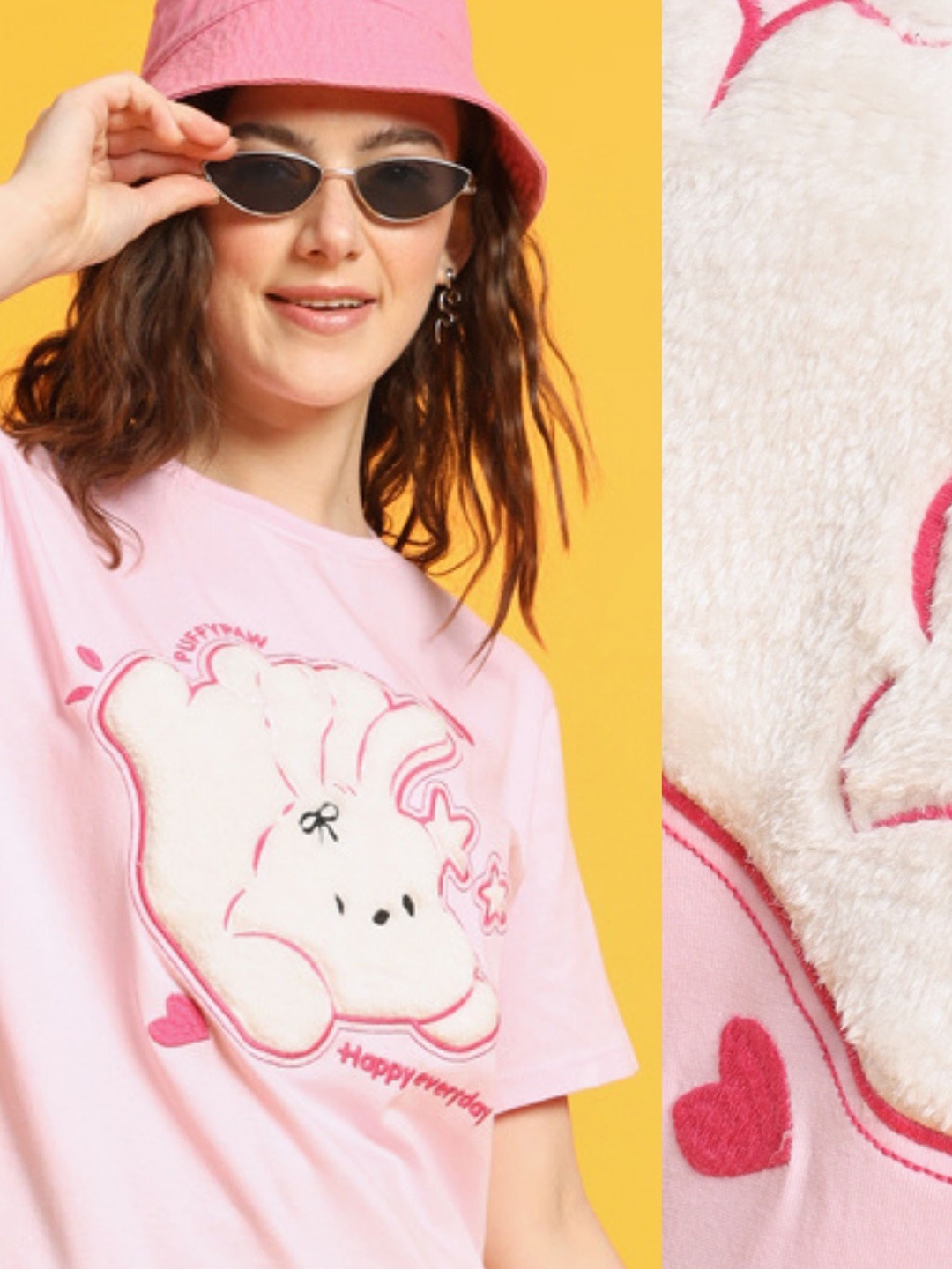

The Dry State Graphic Printed Applique Cotton Oversized T-shirt, Pink