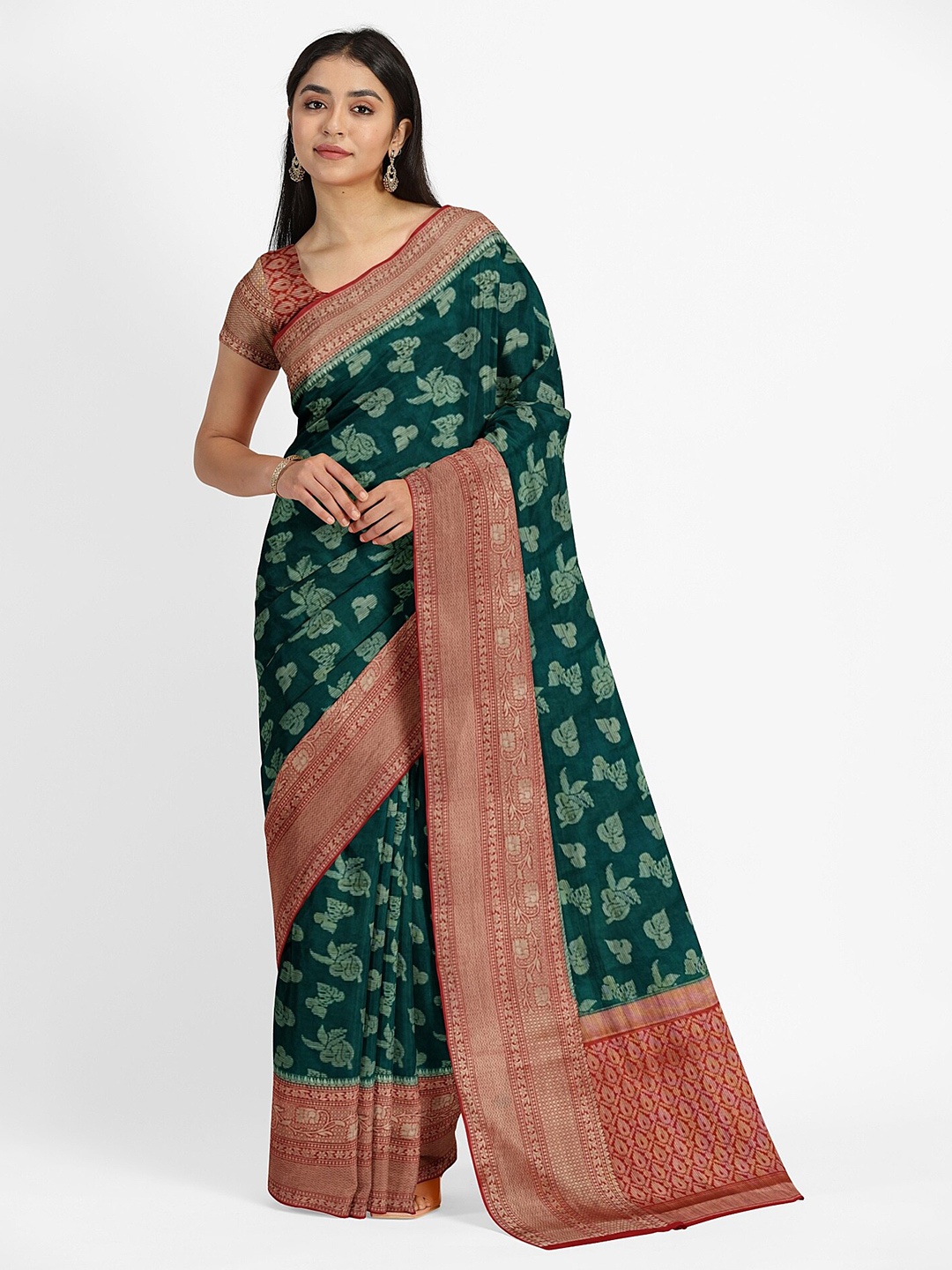 

Muskan Fashion Ethnic Motifs Zari Pure Georgette Banarasi Saree, Green