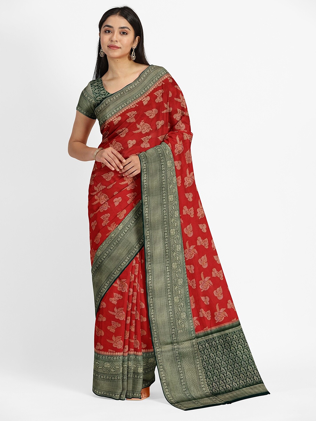 

Muskan Fashion Floral Woven Design Zari Pure Georgette Banarasi Saree, Red