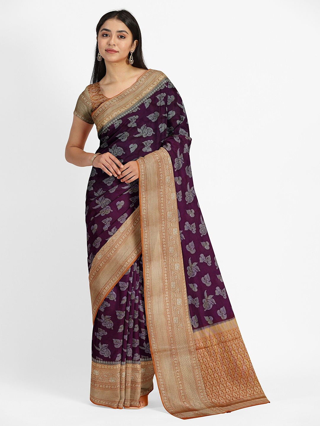 

Muskan Fashion Ethnic Motifs Design Zari Pure Georgette Banarasi Saree, Purple