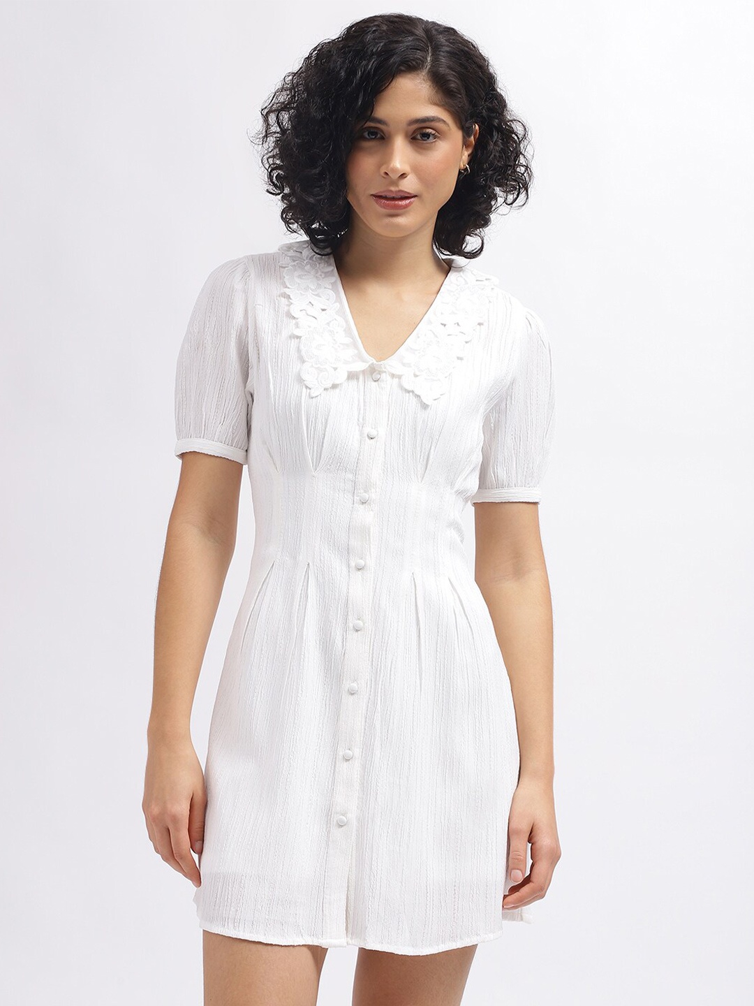 

ELLE V-Neck Short Sleeves Dress, White