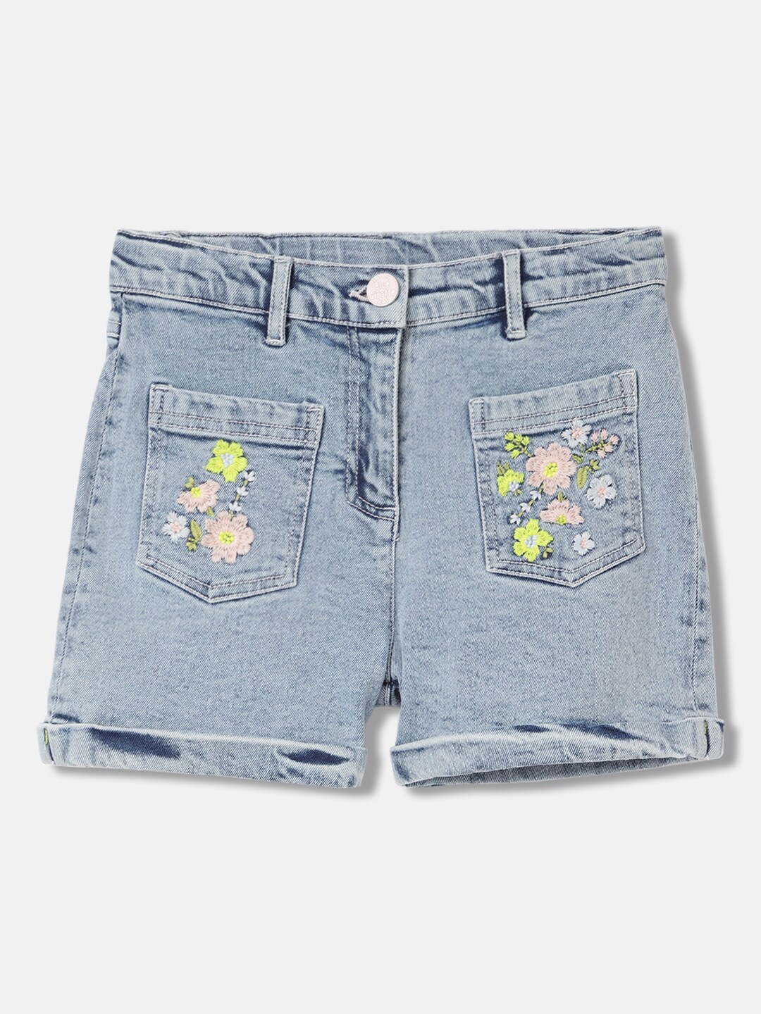 

Blue Giraffe Girls Embroidered Cotton Shorts