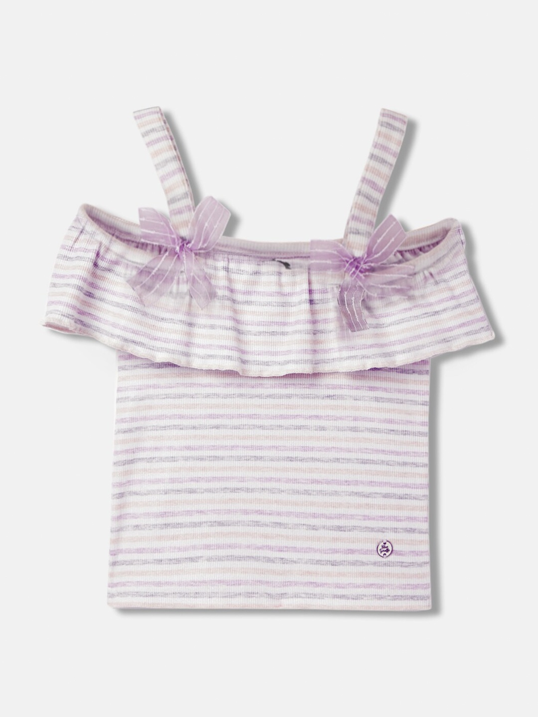 

Blue Giraffe Girls Striped Cold-Shoulder Cotton Top, White