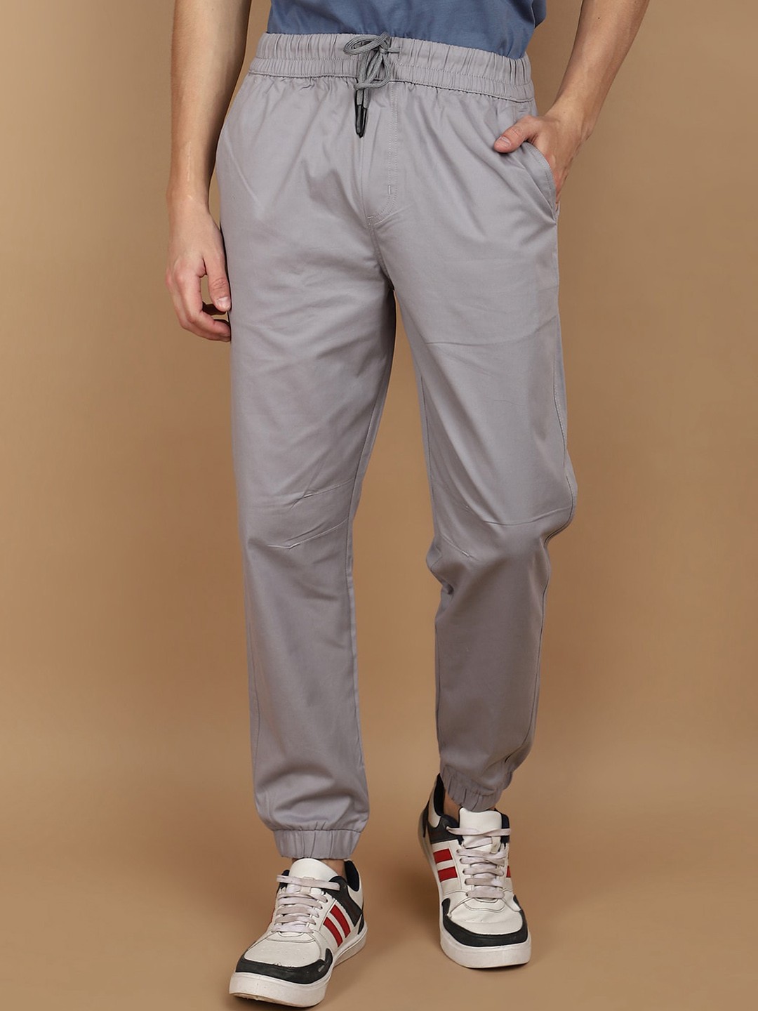 

V-Mart Men Mid-Rise Cotton Cargo Joggers Trousers, Grey