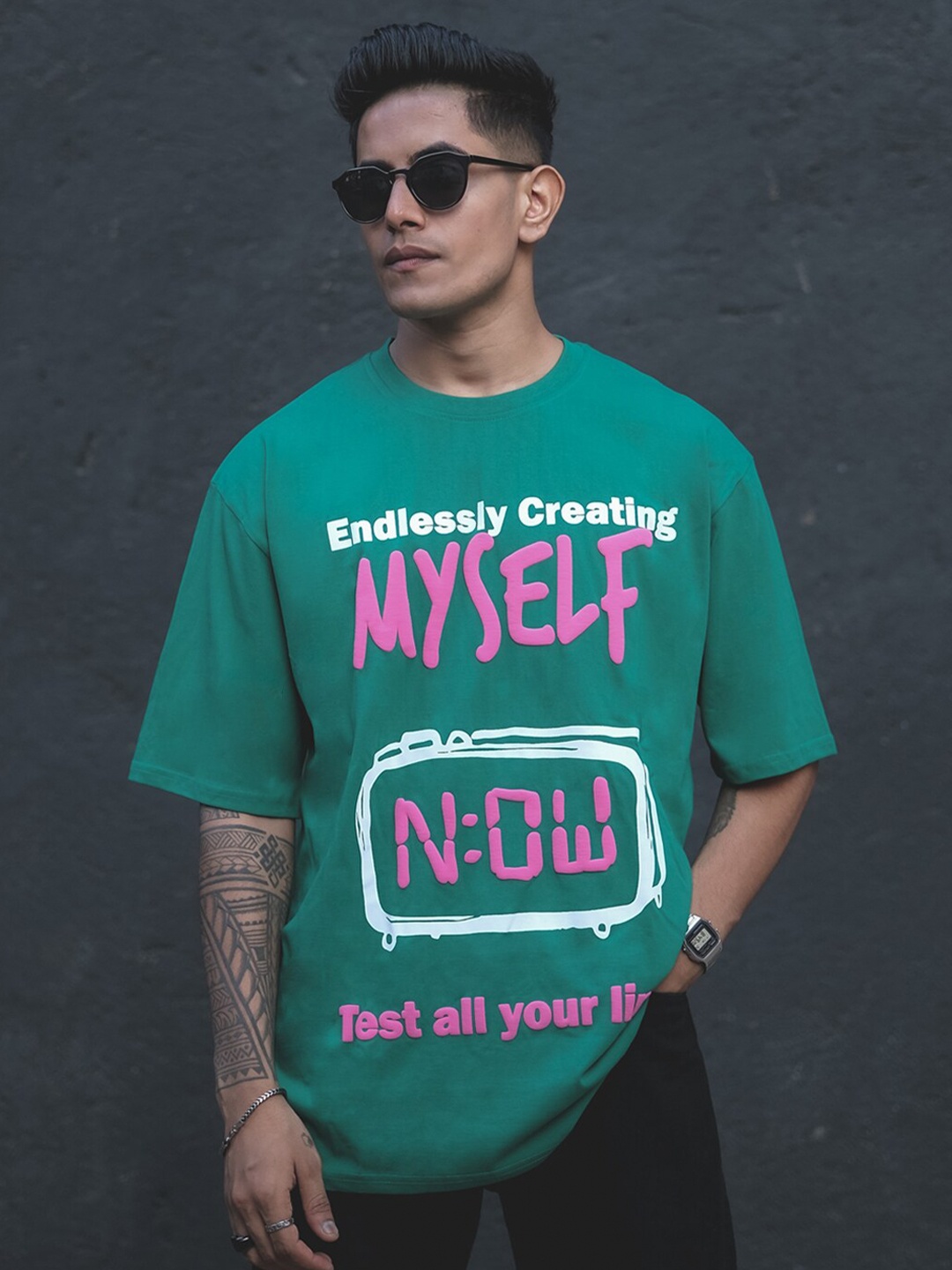 

Powerlook Typography Printed Oversized T-shirt, Green