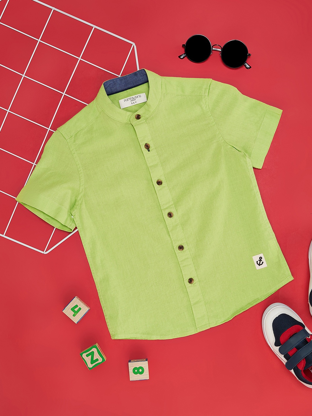 

Pantaloons Junior Boys Mandarin Collar Casual Shirt, Green