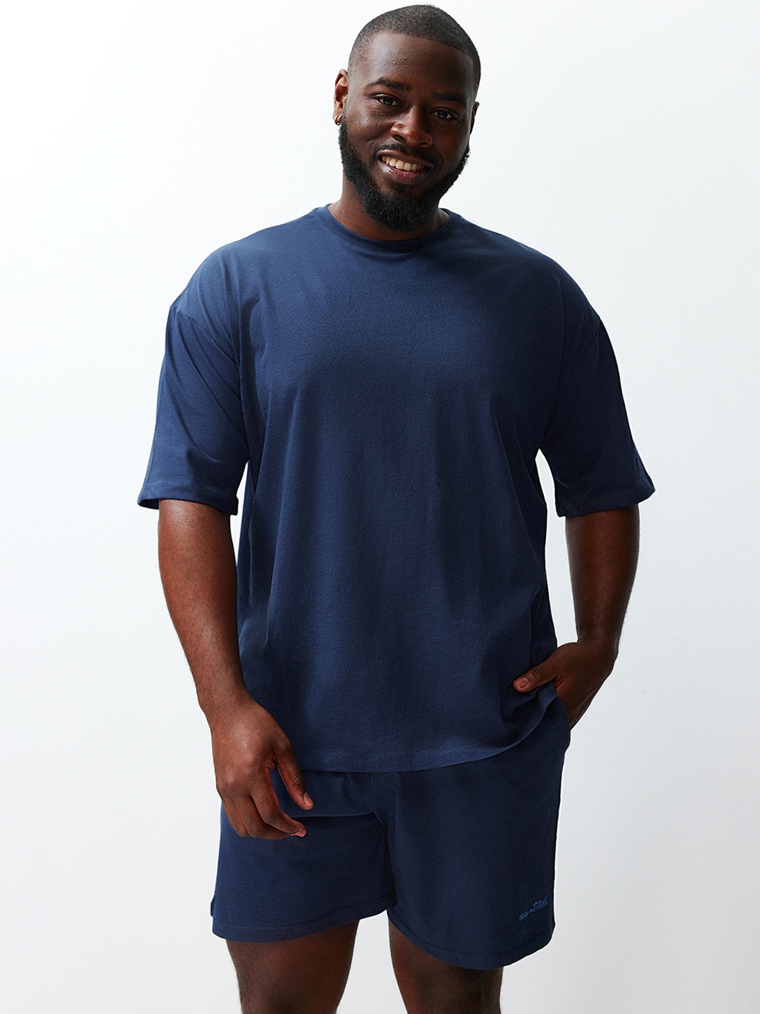 

Trendyol Pure Cotton T-Shirt & Shorts Tracksuit, Navy blue