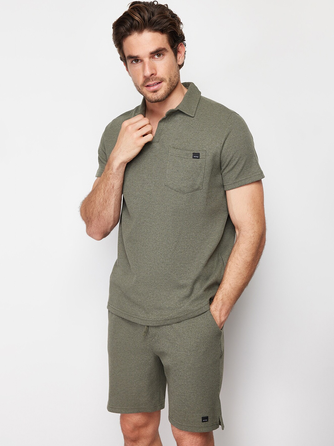 

Trendyol Textured Short Sleeves Tracksuit, Khaki