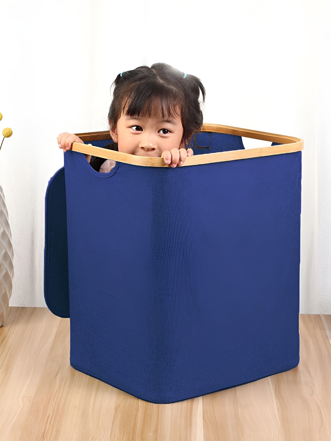 

LUXEHOME INTERNATIONAL Blue Foldable Laundry Basket, Navy blue