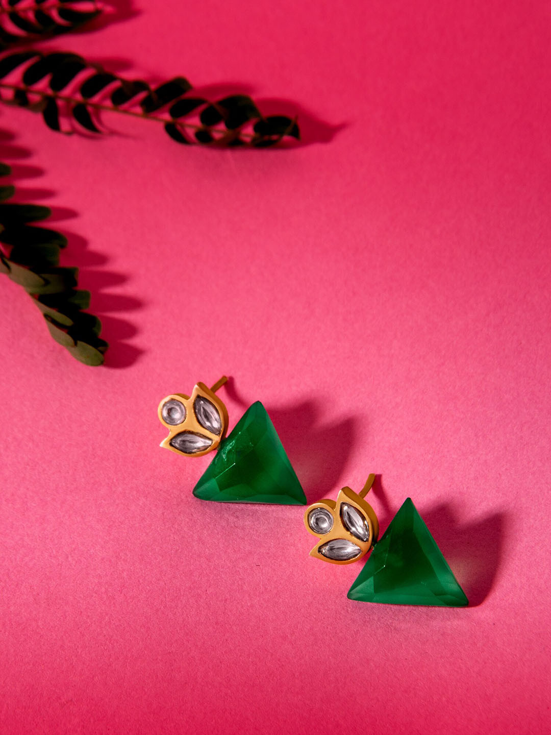 

Neeta Boochra 925 Sterling Silver 22K Gold Onyx Studed Contemporary Studs Earrings, Green
