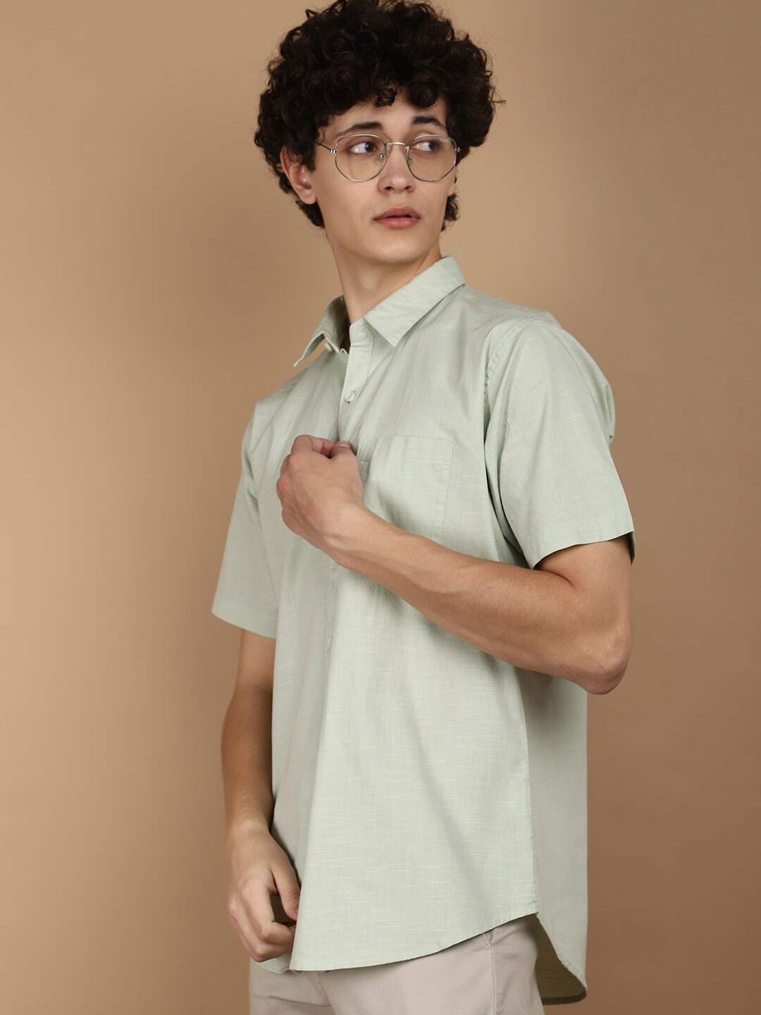 

V-Mart Short Sleeves Cotton Casual Shirt, Green