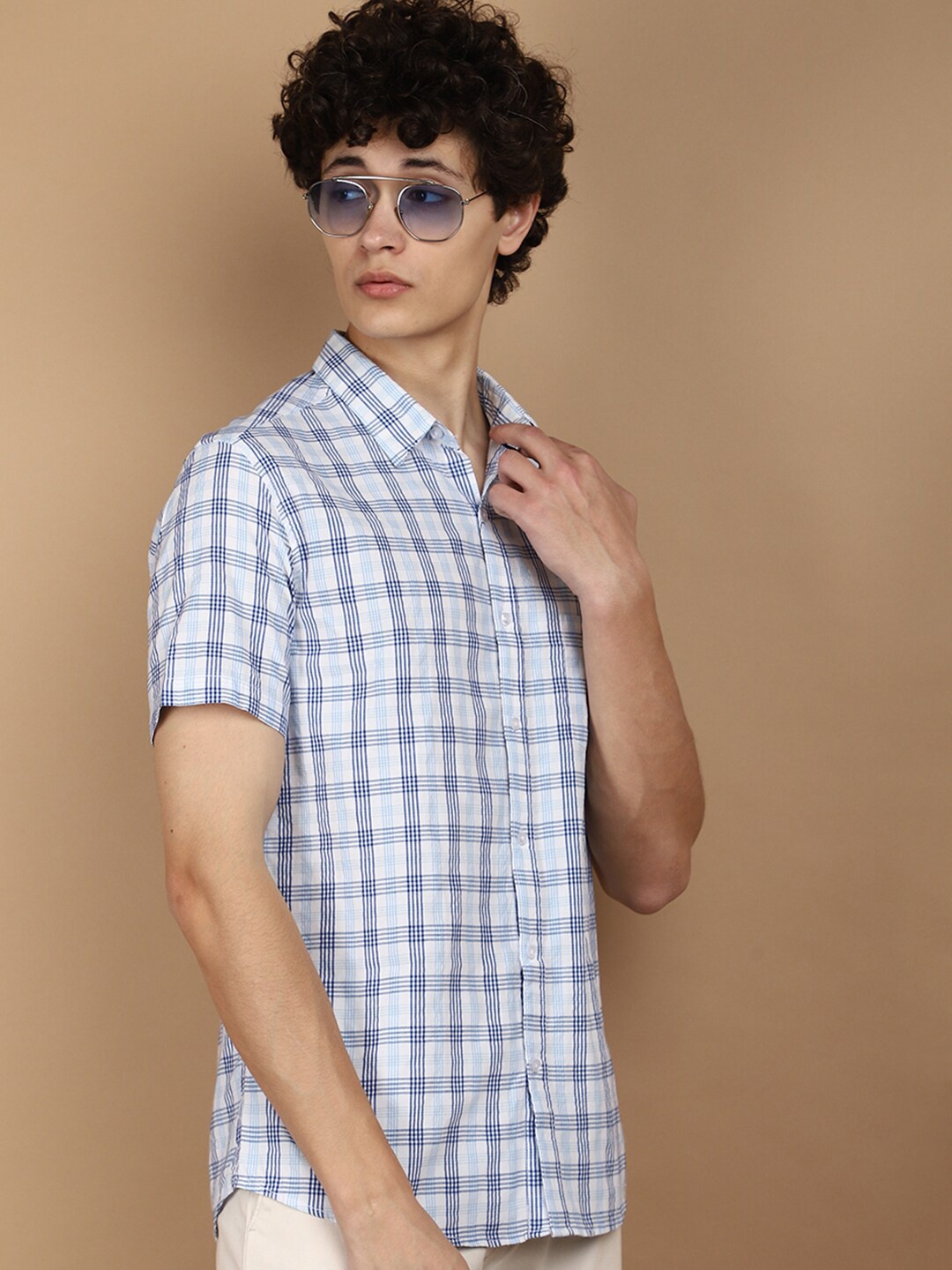 

V-Mart Slim Fit Tartan Checked Casual Shirt, Blue