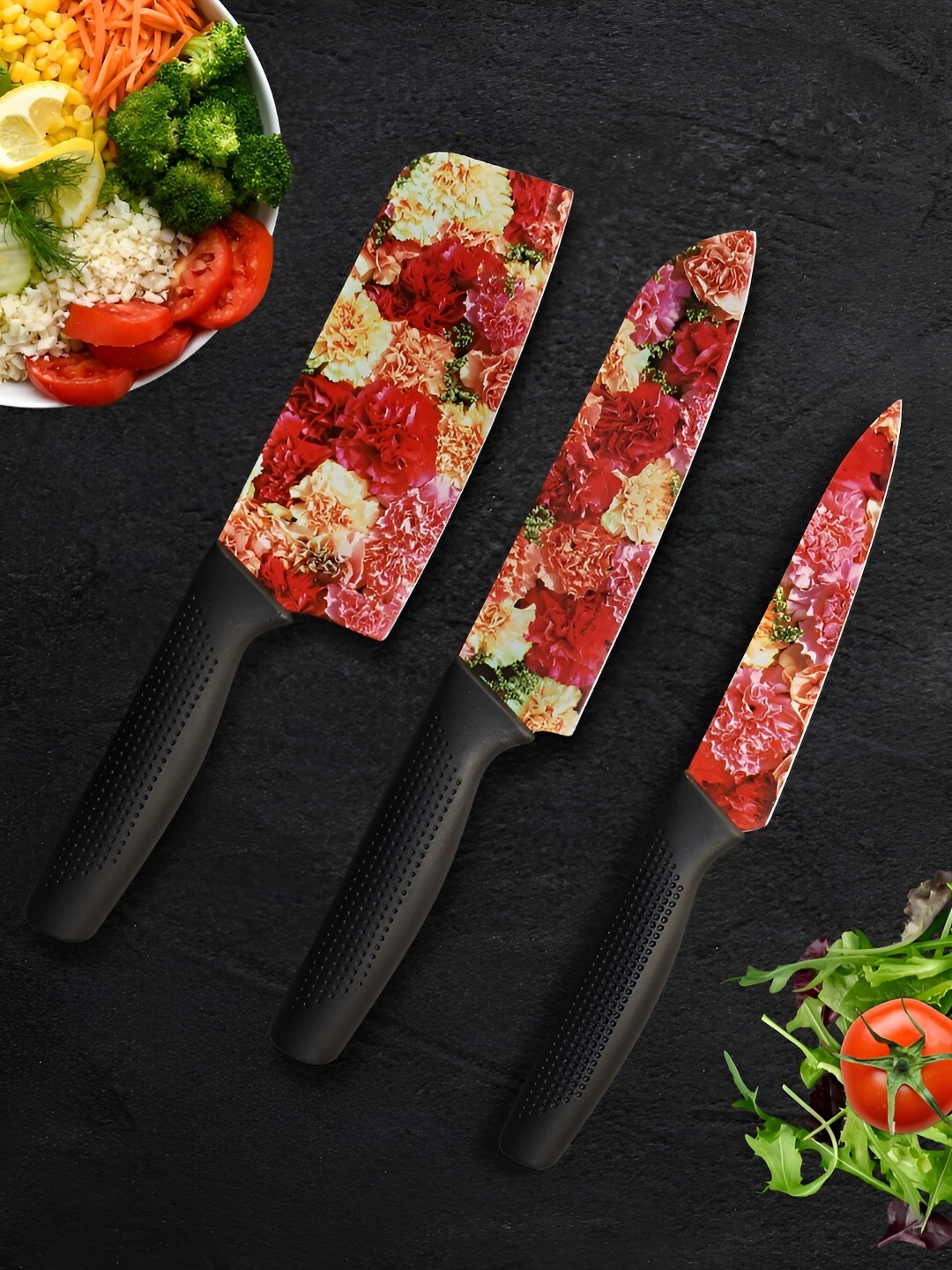 

UniKart Red & Yellow 3 Pcs Printed Stainless Steel Rust-Resistant Knives