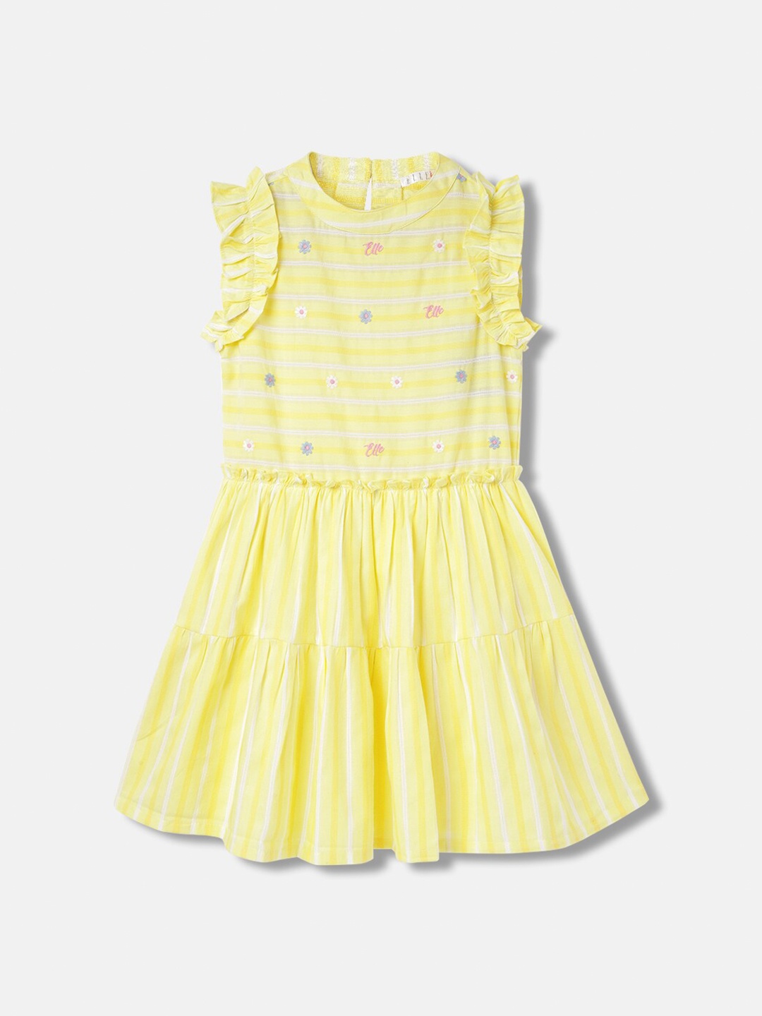 

ELLE Girls Floral Printed Cotton Round Neck Peplum Dress, Yellow