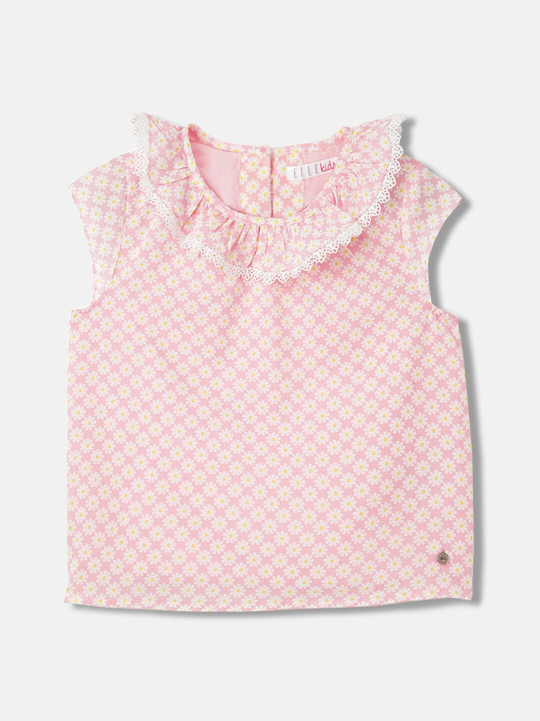 

ELLE Girls Floral Print Round Neck Cotton Top, Pink