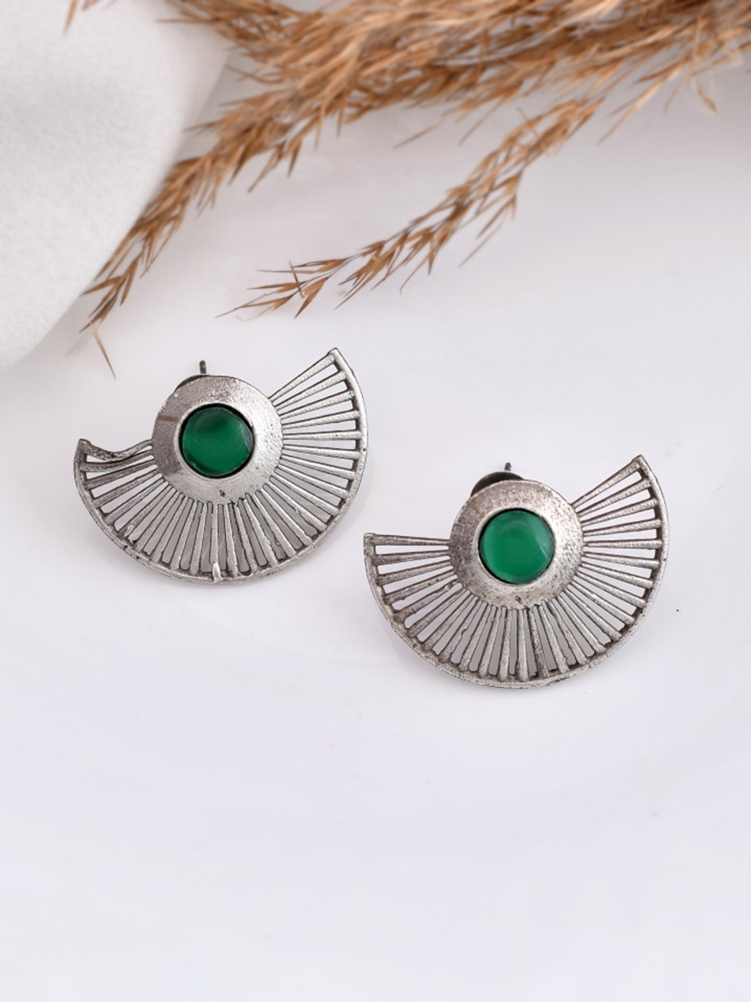 

DASTOOR Silver-Plated Stone Studded Oxidised Drop Earrings