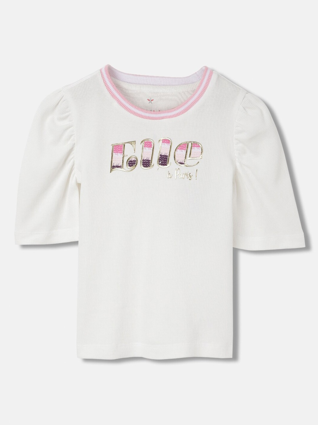 

ELLE Girls Typography Printed Relaxed Fit Cotton T-shirt, White