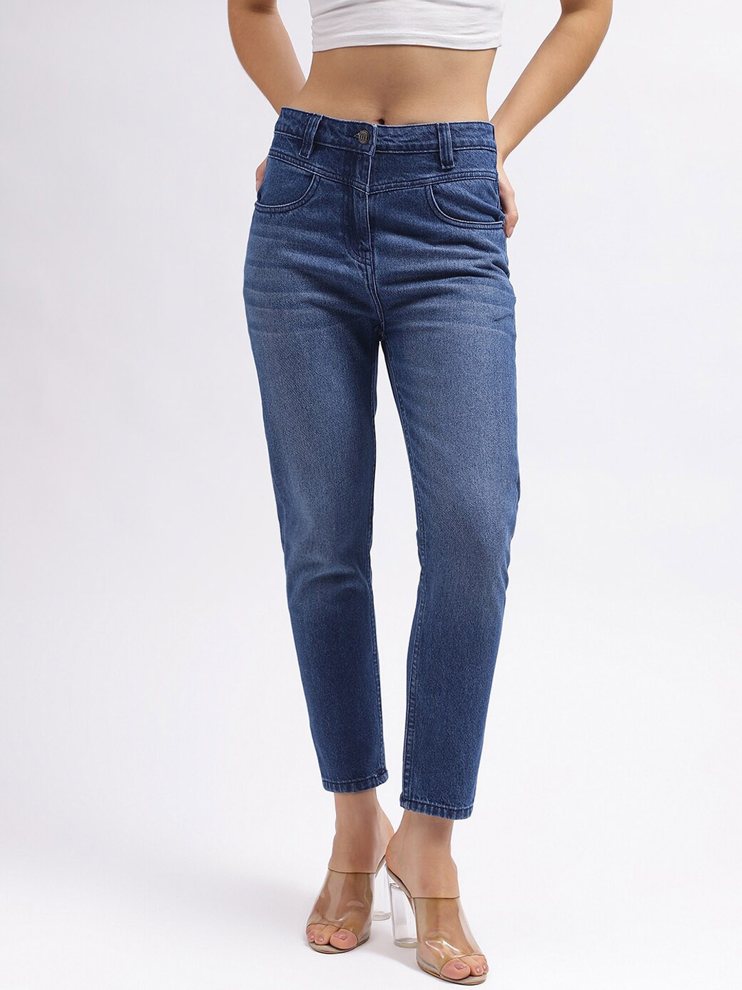

ELLE Women Straight Fit Stretchable Pure Cotton Jeans, Blue