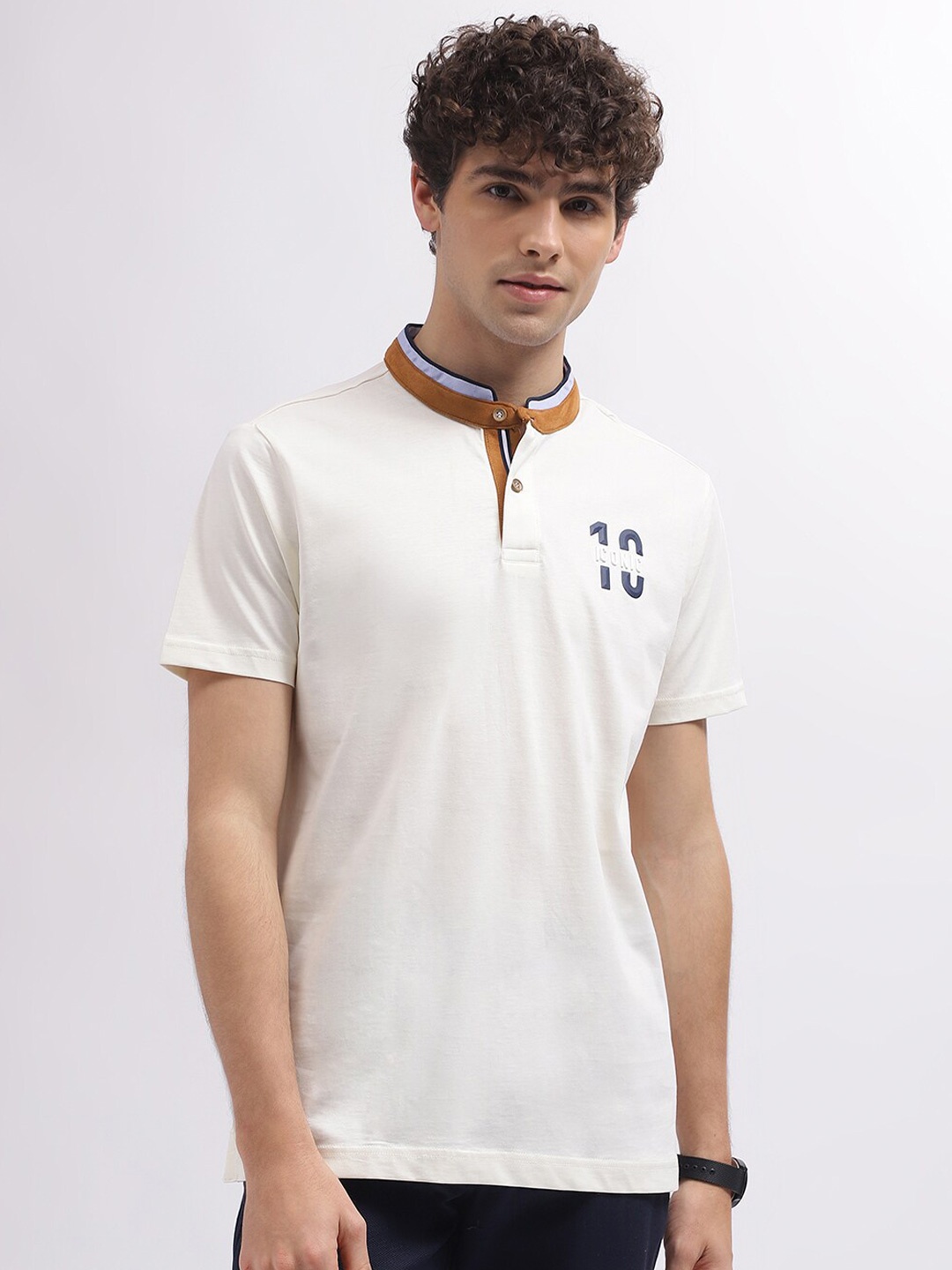 

Iconic Band Collar Cotton Regular Fit T-shirt, White