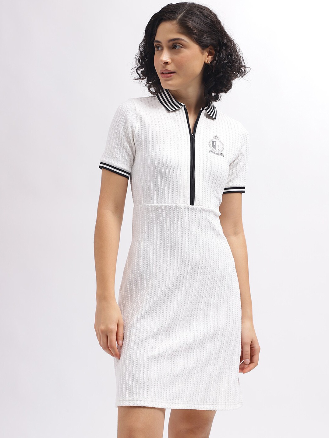 

Iconic Self Design Shirt Collar Sheath Dress, White