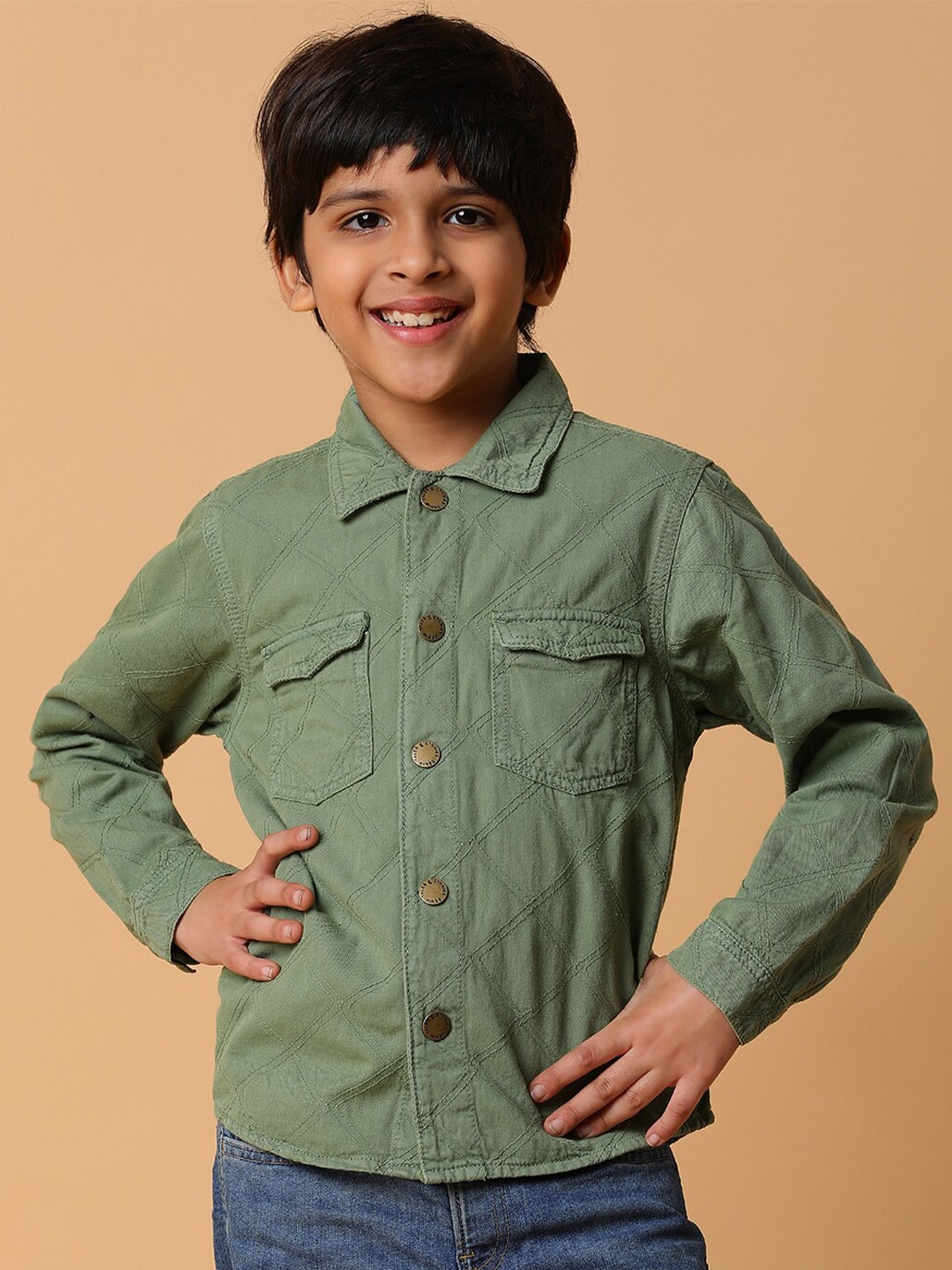 

TALES & STORIES Boys Cotton Casual Shacket, Green