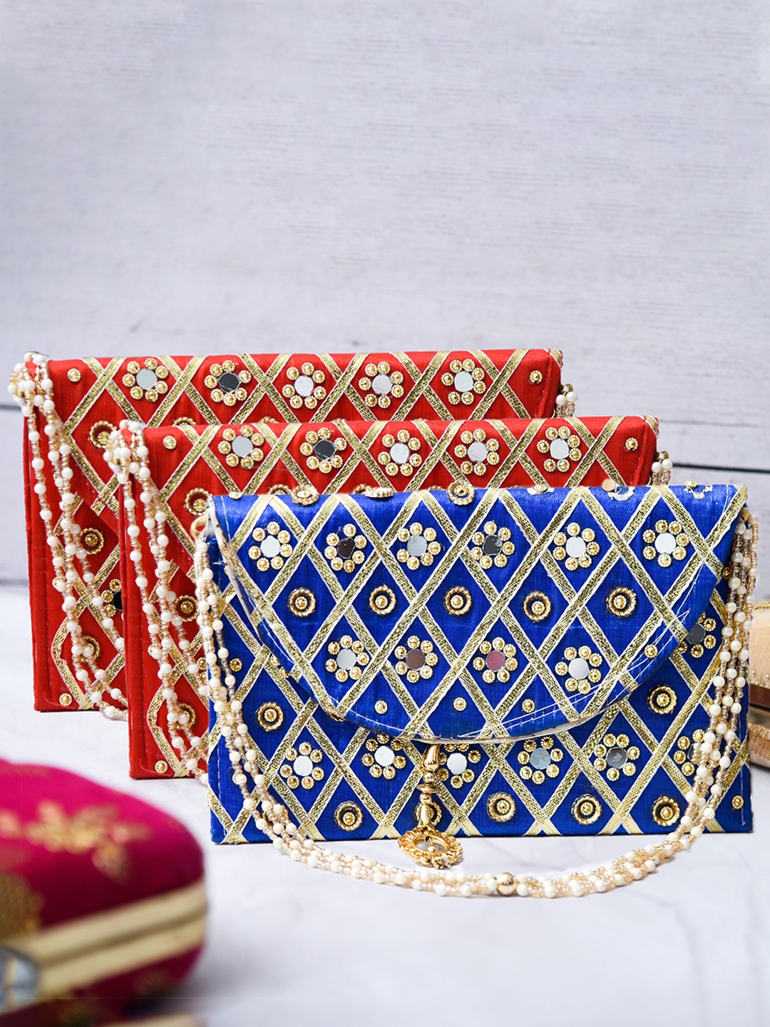 

Kuber Industries Pack Of 3 Embellished Purse Clutch, Red