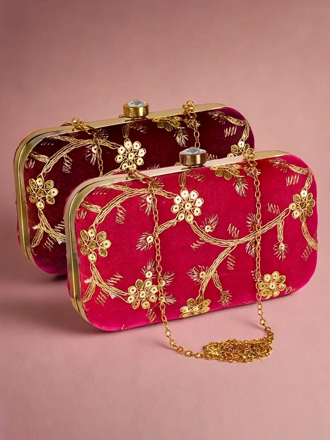 

Kuber Industries Pack Of 2 Embellished Velvet Box Clutches, Red
