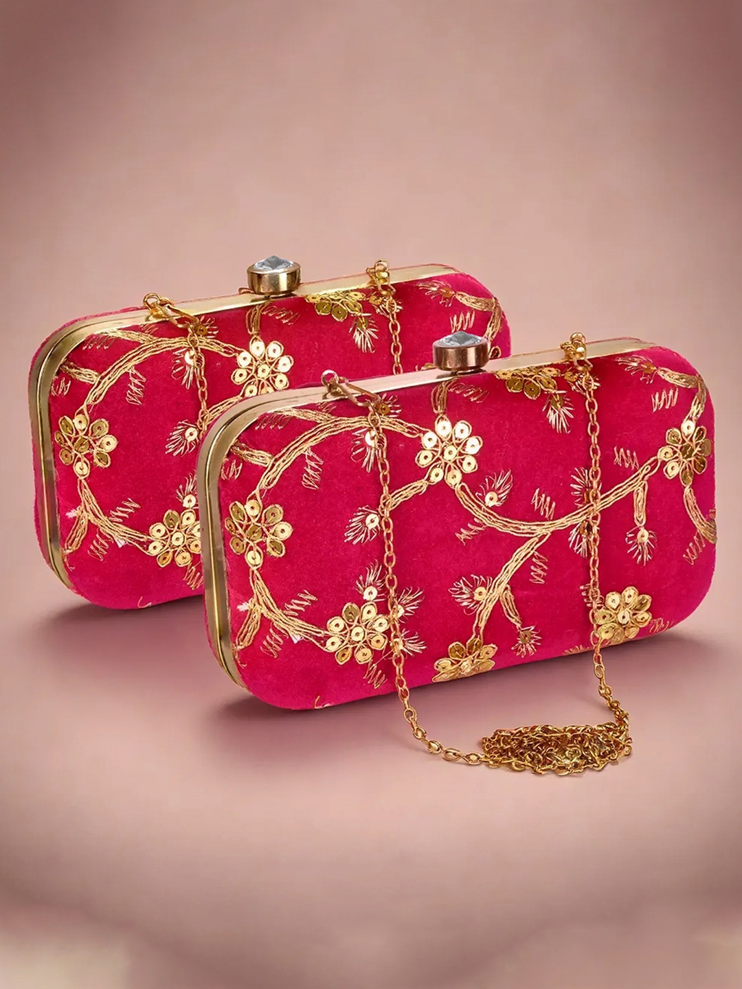 

Kuber Industries Pack of 2 Embroidered Box Clutch, Pink