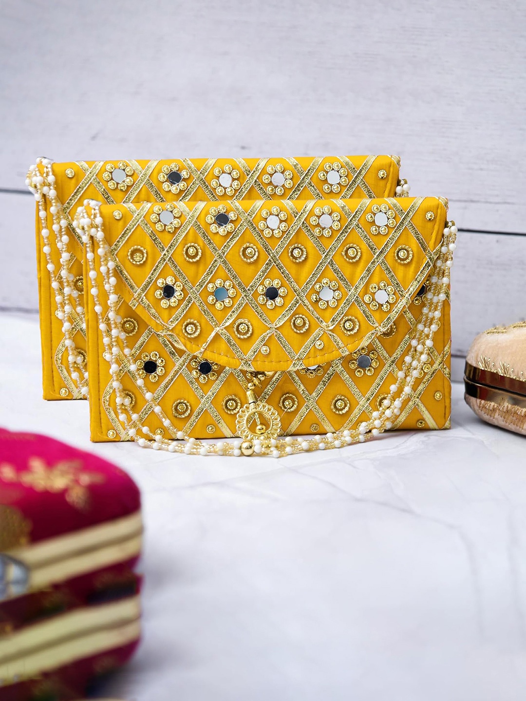 

Kuber Industries Set Of 2 Embellished Purse Clutches, Yellow