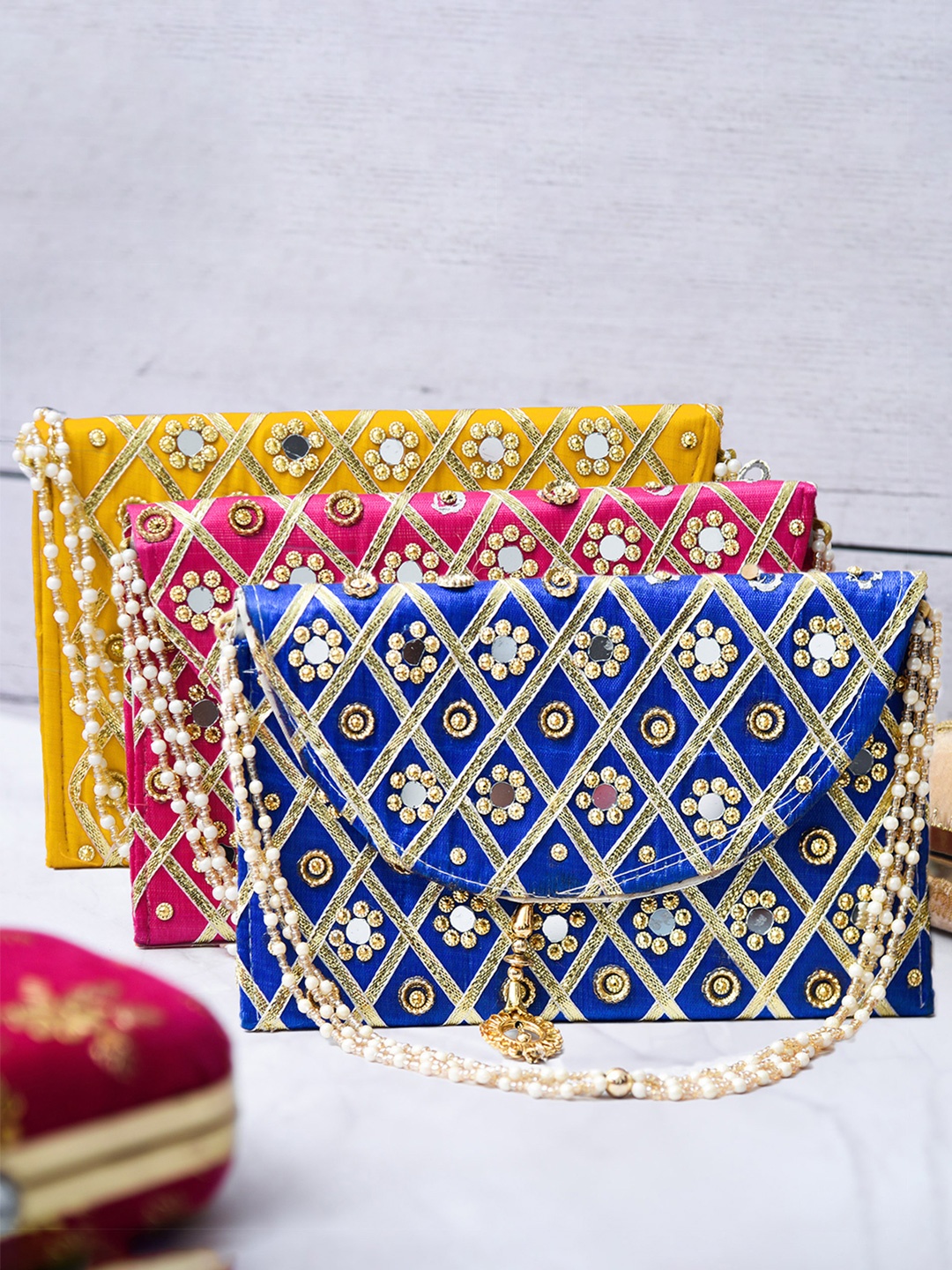 

Kuber Industries Pack Of 3 Embellished Purse Clutch, Yellow