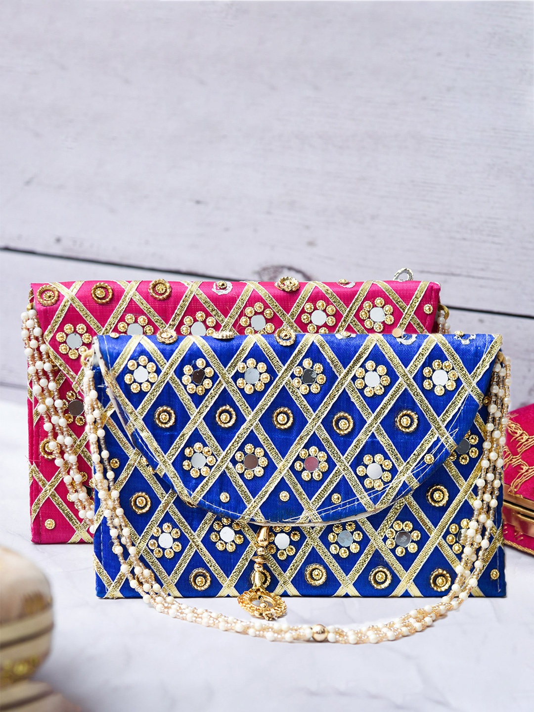 

Kuber Industries Pack of 2 Embroidered Envelope Clutch, Blue