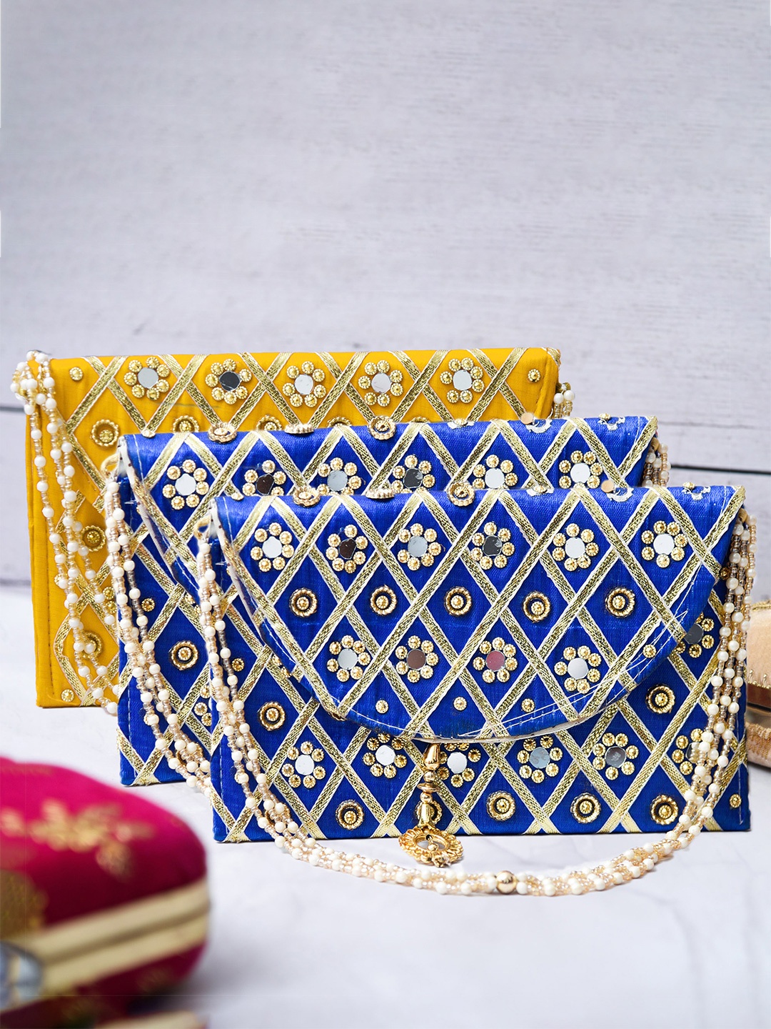 

Kuber Industries Pack Of 3 Embroidered Envelope Clutches, Blue