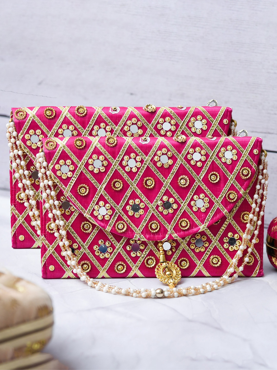 

Kuber Industries Set Of 2 Embellished Purse Clutches, Pink
